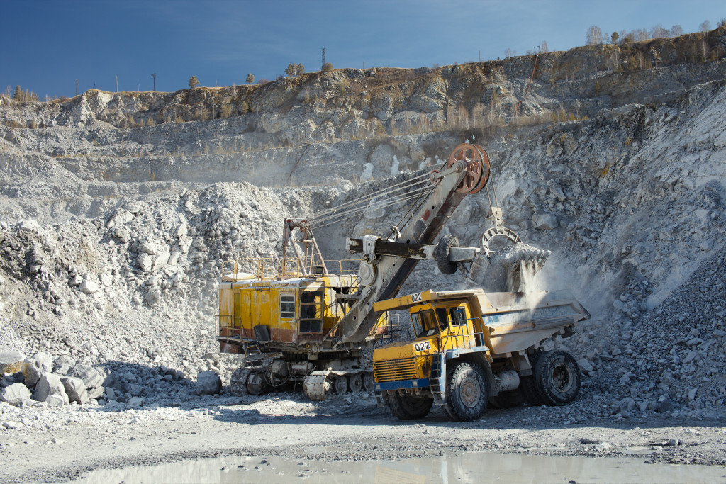 Excavators in a mining quarry