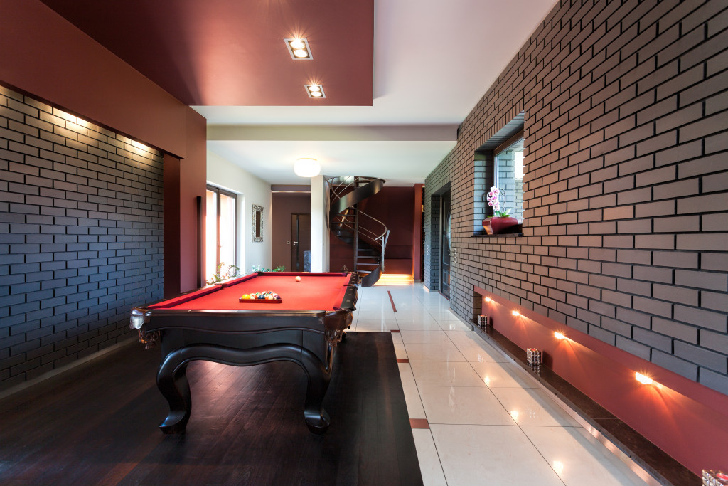 basement renovated for a man cave